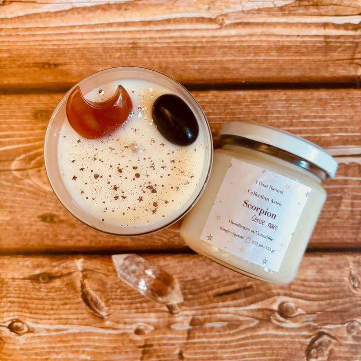 A l'état Naturel - Wholesale Jar/Filled Candle - Astrology Candle Set - Black Cherry - Natural Stones9