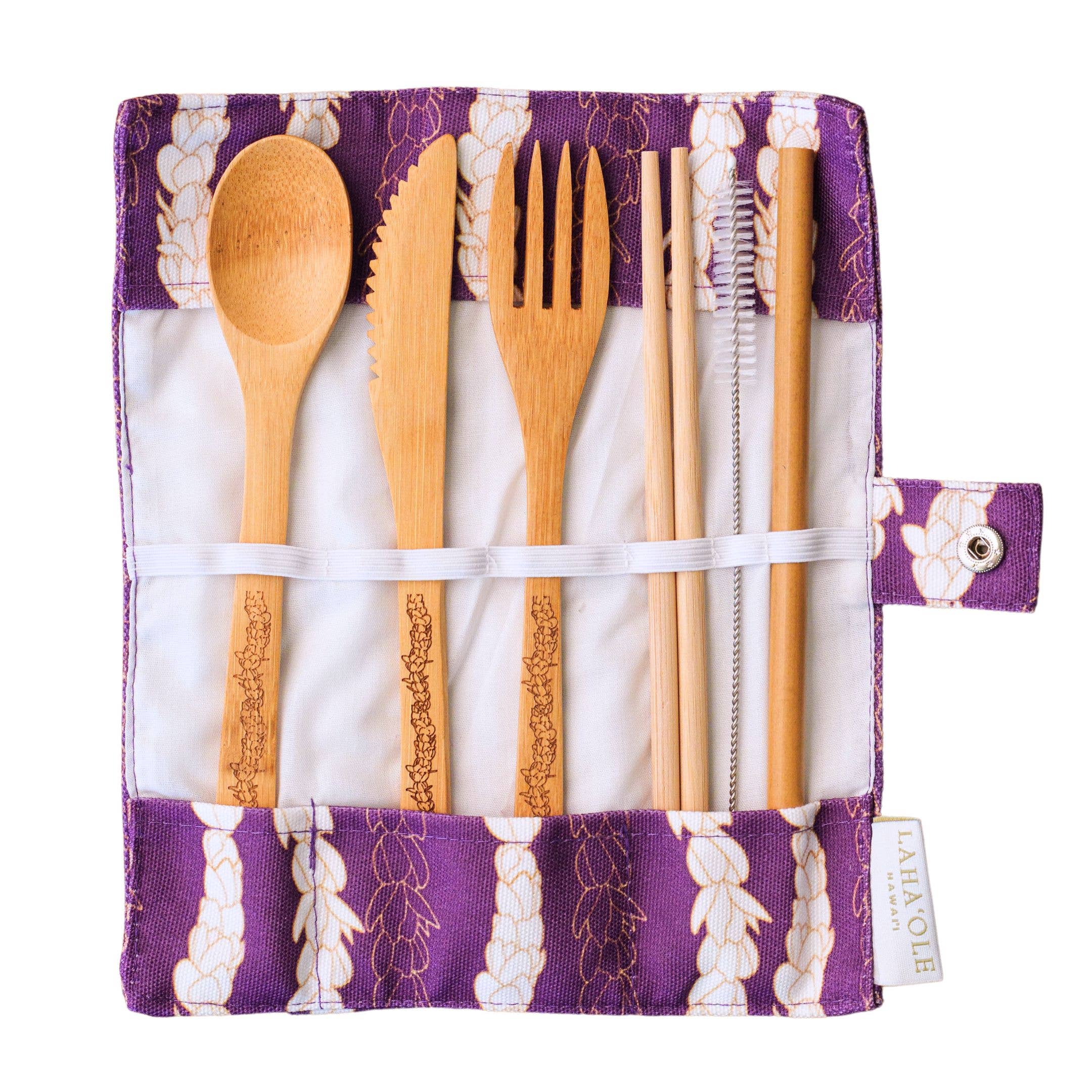 Wholesale Pīkake Lei Bamboo Cutlery Set - Poni/Purple for your store - Faire