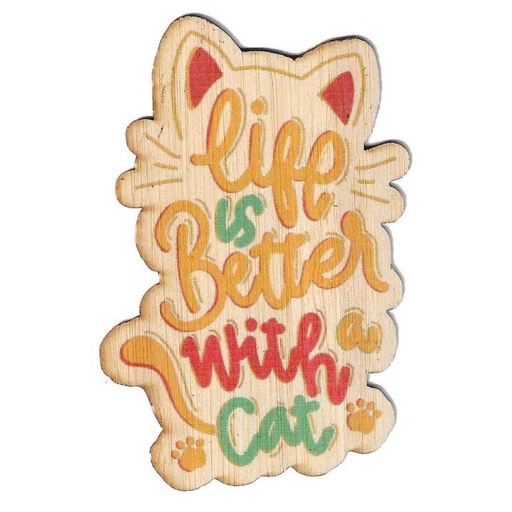 Bamboo Wood Stickers - Wholesale Sticker - Life Is Better W/ a Cat