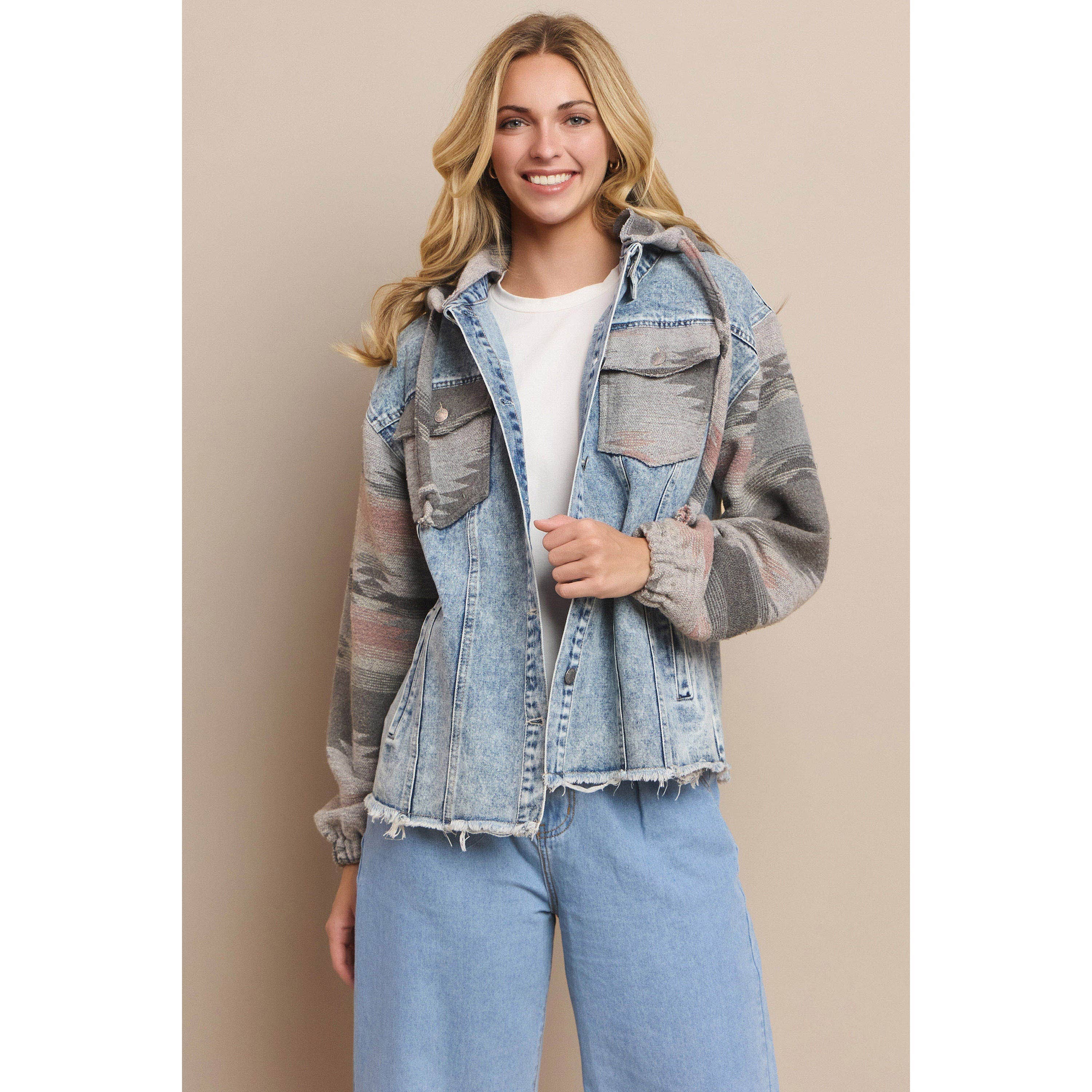 Mapcie – wholesale Shirt Jacket/Shacket - Women’s – WASHED AZTEC DENIM SHACKET WITH POCKET0