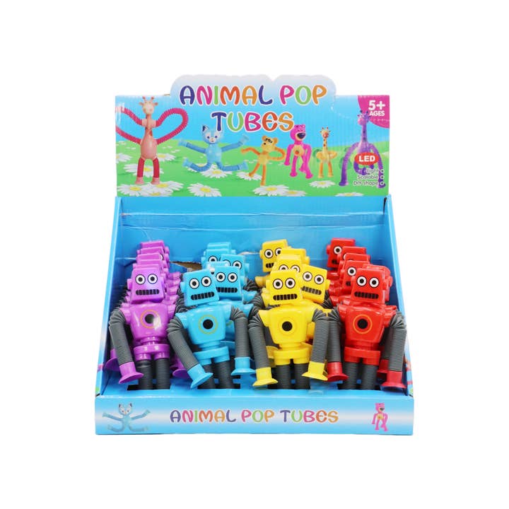 Cap Zone - Wholesale Fidget Toy - Kids - Robot Suction Telescopic Tube Toy w/ Display Box - 24 pcs