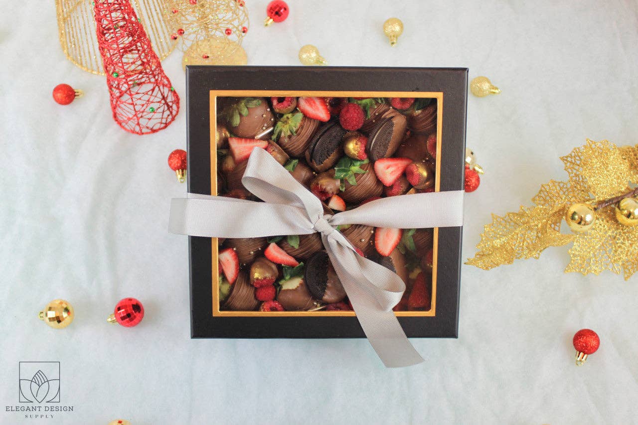 Elegant Design Supply – Caixa de presente por atacado – Caixa de Presente Quadrada com Tampa Transparente e Fita - Várias Cores - Para Arranjos de Flores/ Presentes / Morangos com Chocolate de Luxo29