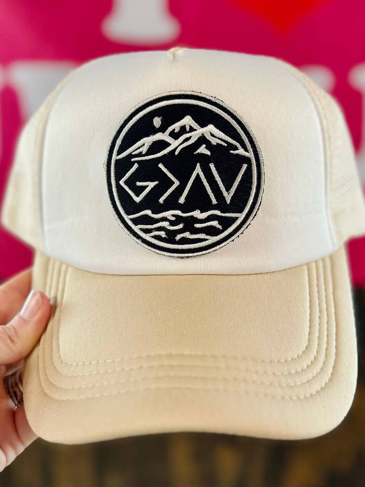 God Is Greater Than The Highs And Lows Embroidered Patch Hat for wholesale by Gospel Gear Co