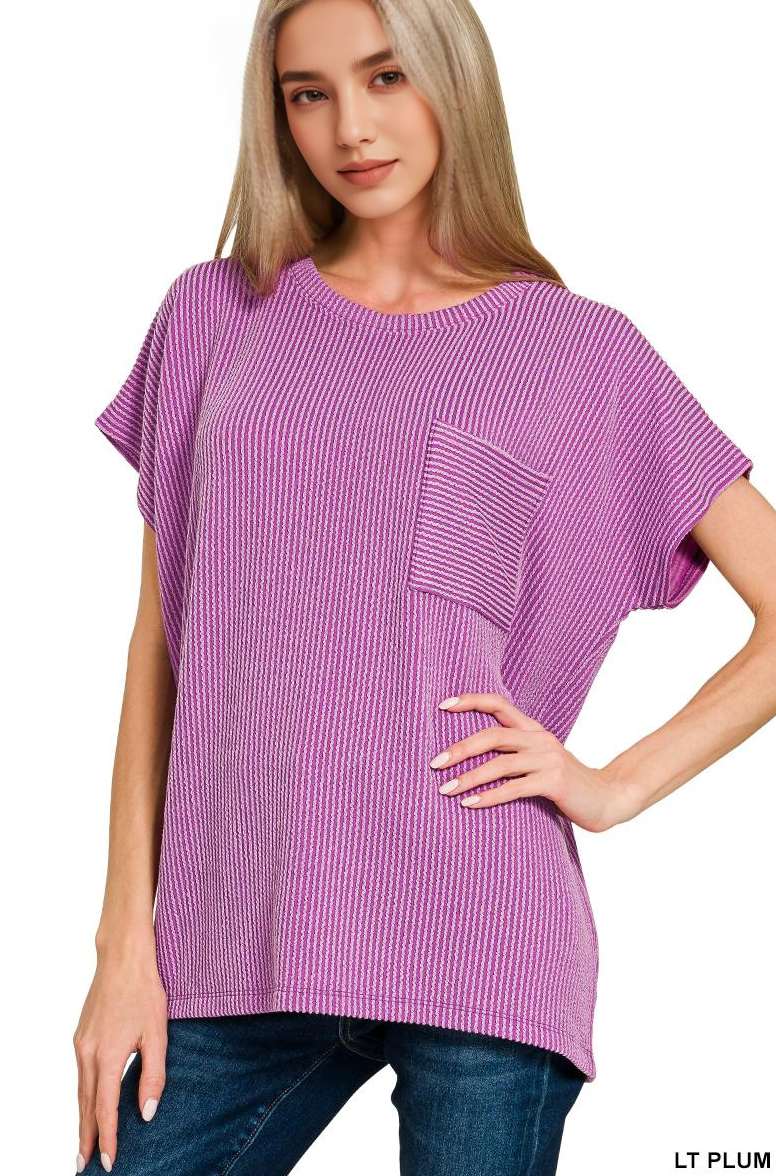 42POPS - Wholesale Knit Top - Women's - ....0902 Raised Rib Front Pocket Boxy Top SI-287138