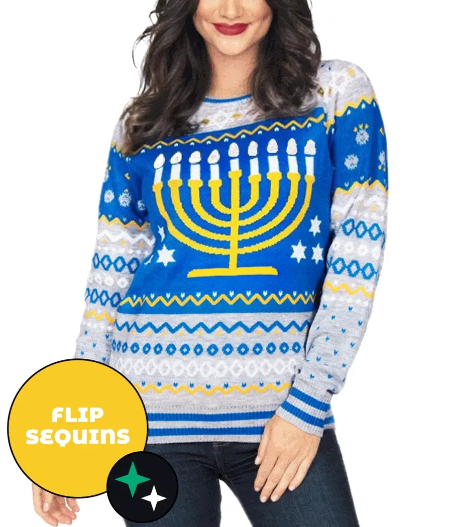 Tipsy Elves - Wholesale Knit Sweater - Women's - Reversible Sequin Menorah Women's Hanukkah Sweater