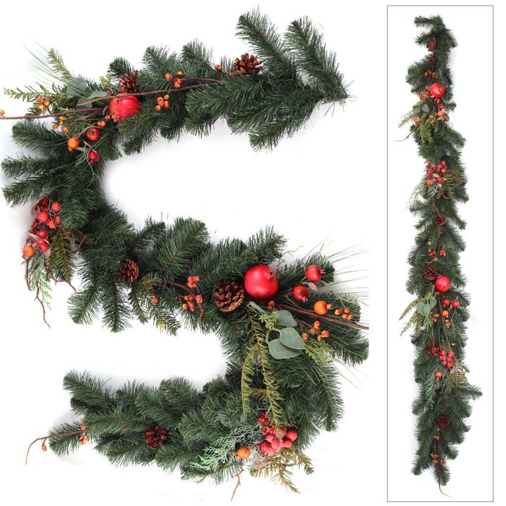 Larksilk - Wholesale Bunting/Garland - 6' Pine Christmas Garland With Fruit, Berries & Cones