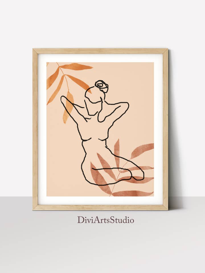 Nackte Strichzeichnung, Boho-Frauen-Wandkunst, Abstrakte Strichkunst für den Großhandel von DiviArts Studio