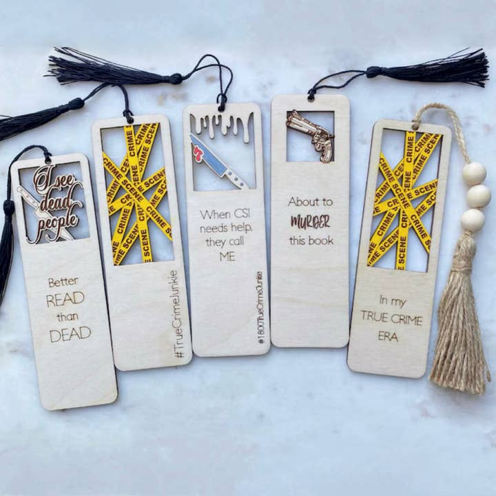 True Crime Bookmark - Laser Engraved Wood - CSI Junkie Gift for wholesale by M.Ree Jewels Creative