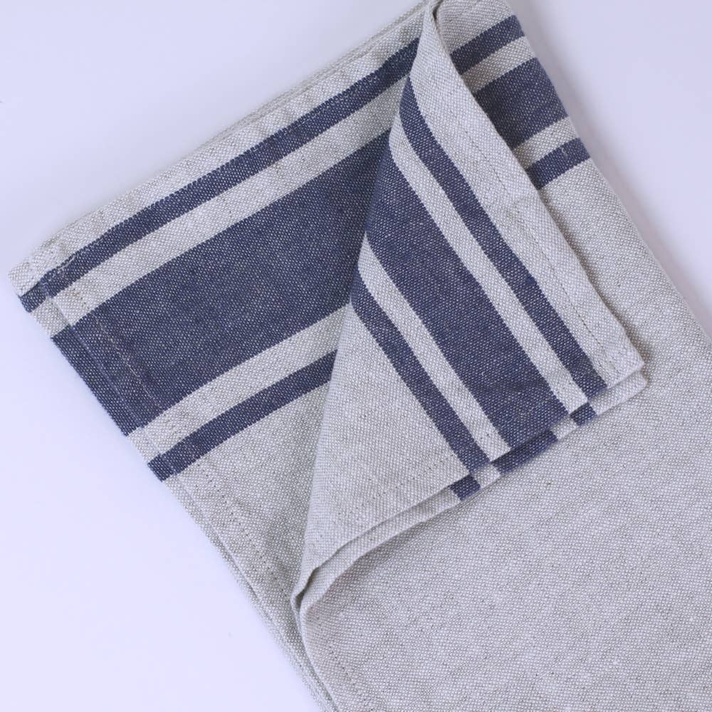 LinenCasa - Wholesale Hand Towel - Linen Hand Towel – Stonewashed – Grey with Blue Stripes3