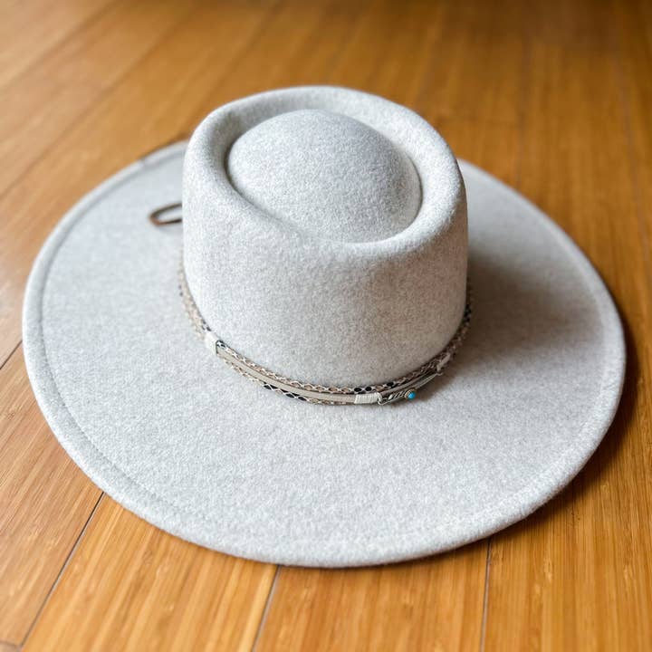 Oatmeal Fedora with Multi-Accent Faux Leather Trim for wholesale on Faire4