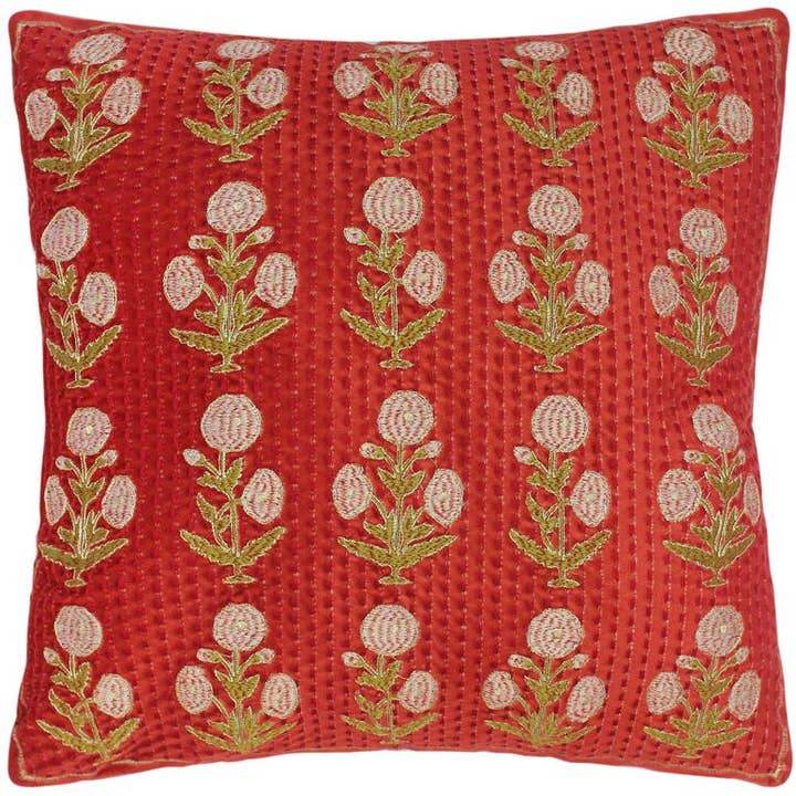 Shabby Chic Elmira Embroidered Velvet Floral Pillow for wholesale by Arshs Fine Rugs