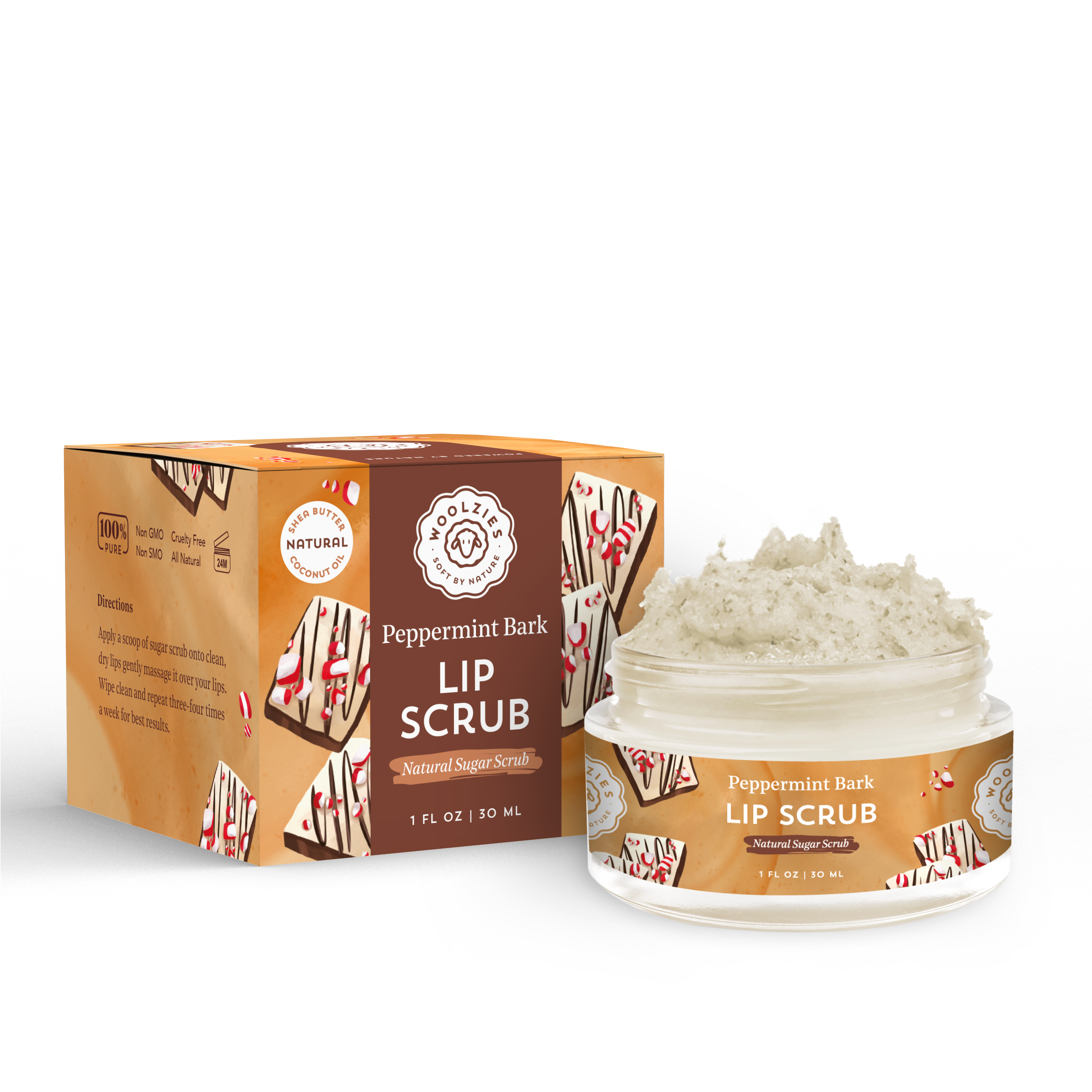 Woolzies - Wholesale Lip Scrub/Polish -  Peppermint Bark Sugar Lip Scrub | Shea & Cocoa Butter1