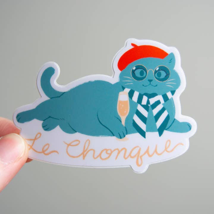 Curlworks - Wholesale Sticker - Le Chonque - Fancy Wine Kitty - 3" Vinyl Sticker