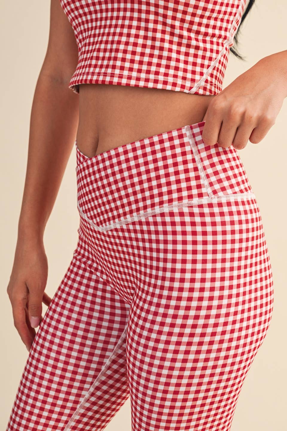 KIMBERLY C – Engroshandel Sports-/loungeleggings – til kvinder – Gingham Print Højtaljede Crossover Flare Leggings21