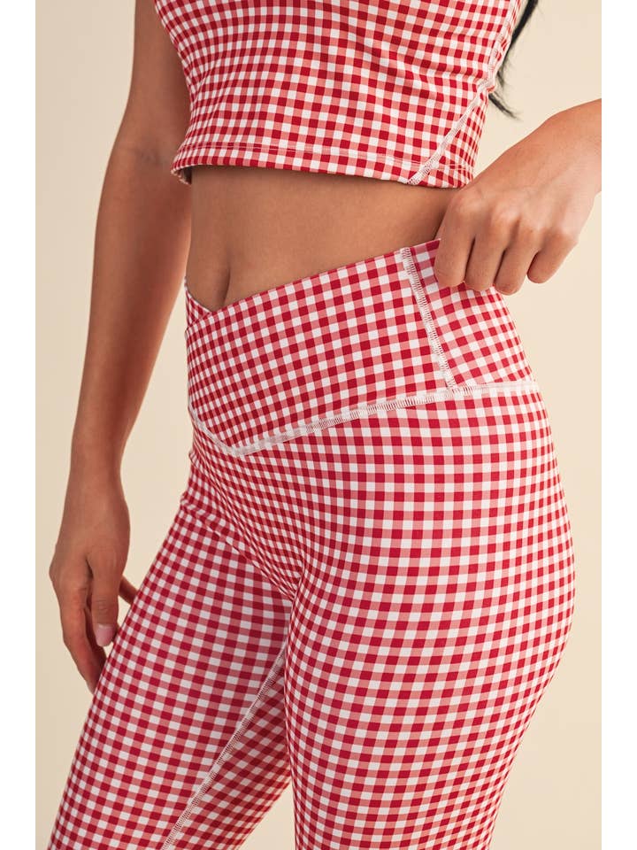 KIMBERLY C – Engroshandel Sports-/loungeleggings – til kvinder – Gingham Print Højtaljede Crossover Flare Leggings21
