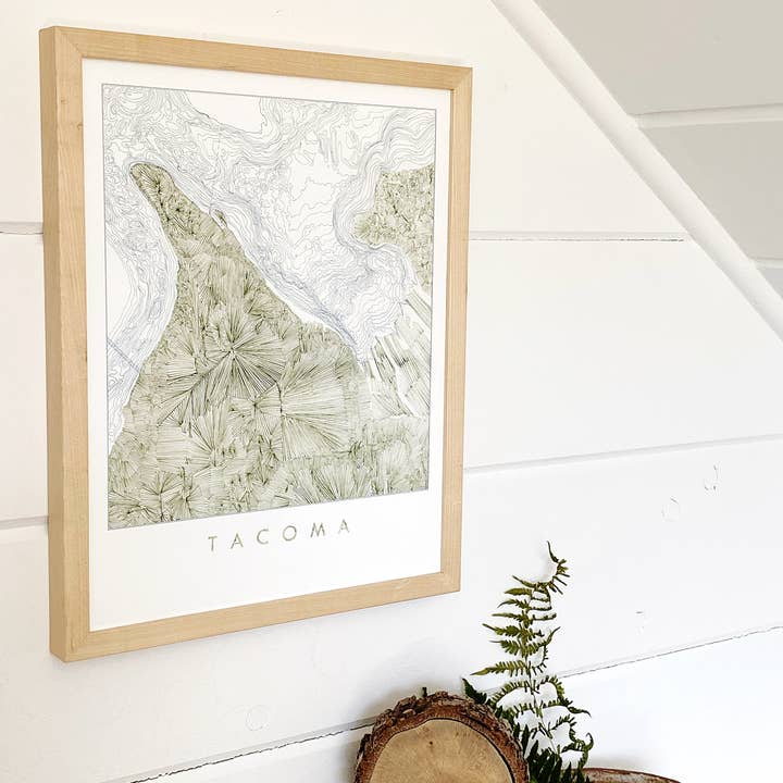 Turn-of-the-Centuries - Wholesale Art Print - Tacoma Washington Land+Water Map-drawing PRINT