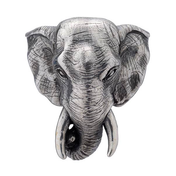 Grote zilveren olifantenkopring voor wholesale door Midhaven Ltd - Tribal Steel
