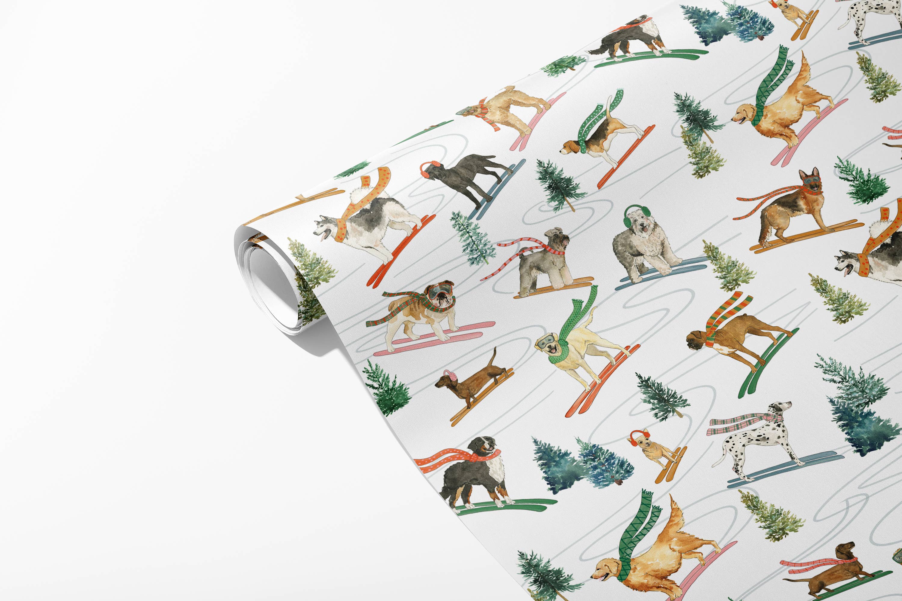 KelseyMDesigns - Venta al por mayor Rollos de papel de regalo - Papel de regalo navideño con perros esquiadores - Rollo de 3 hojas3