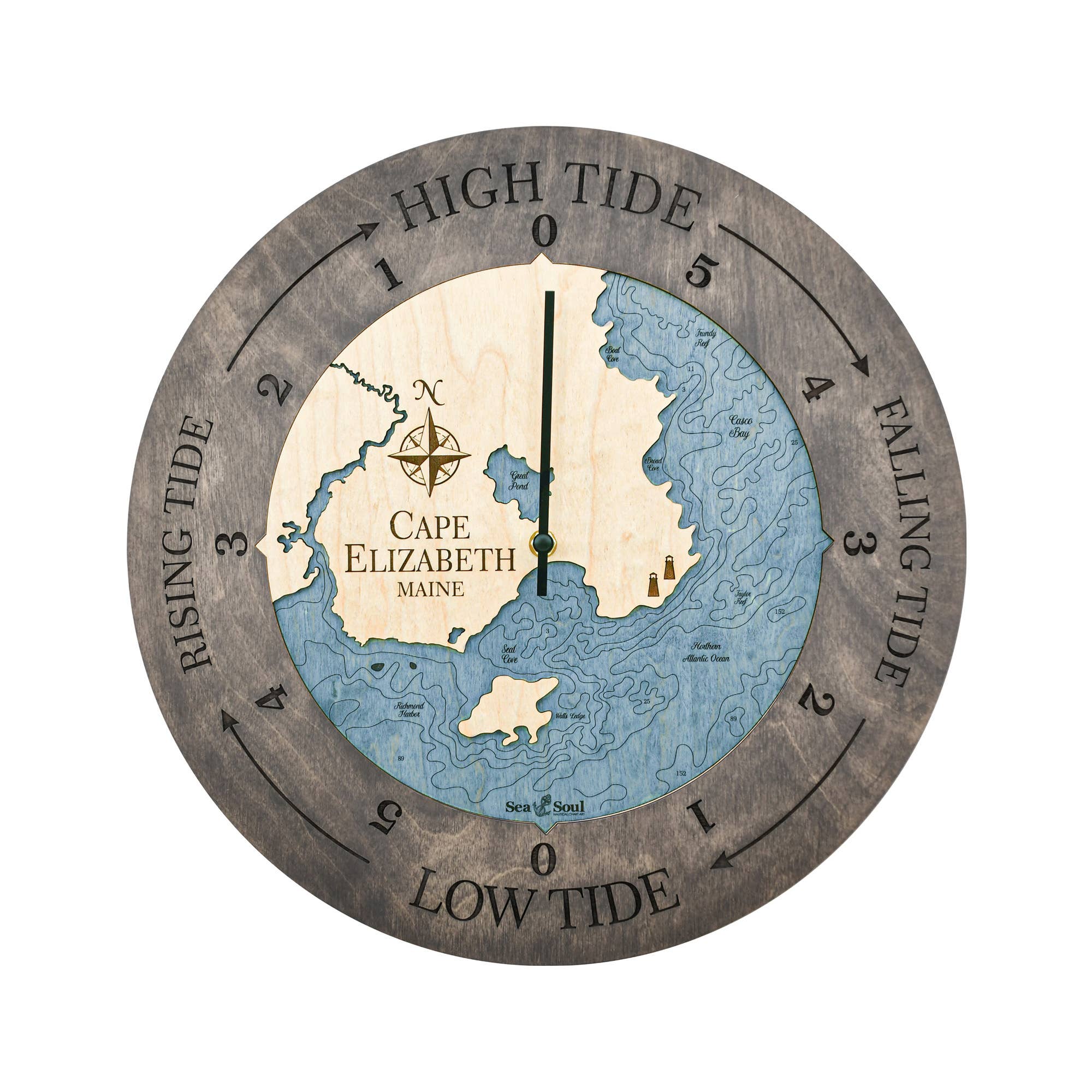 Sea & Soul Nautical Chart Art - Vente Horloges murales - Carte de profondeur d'eau de la côte du Maine31
