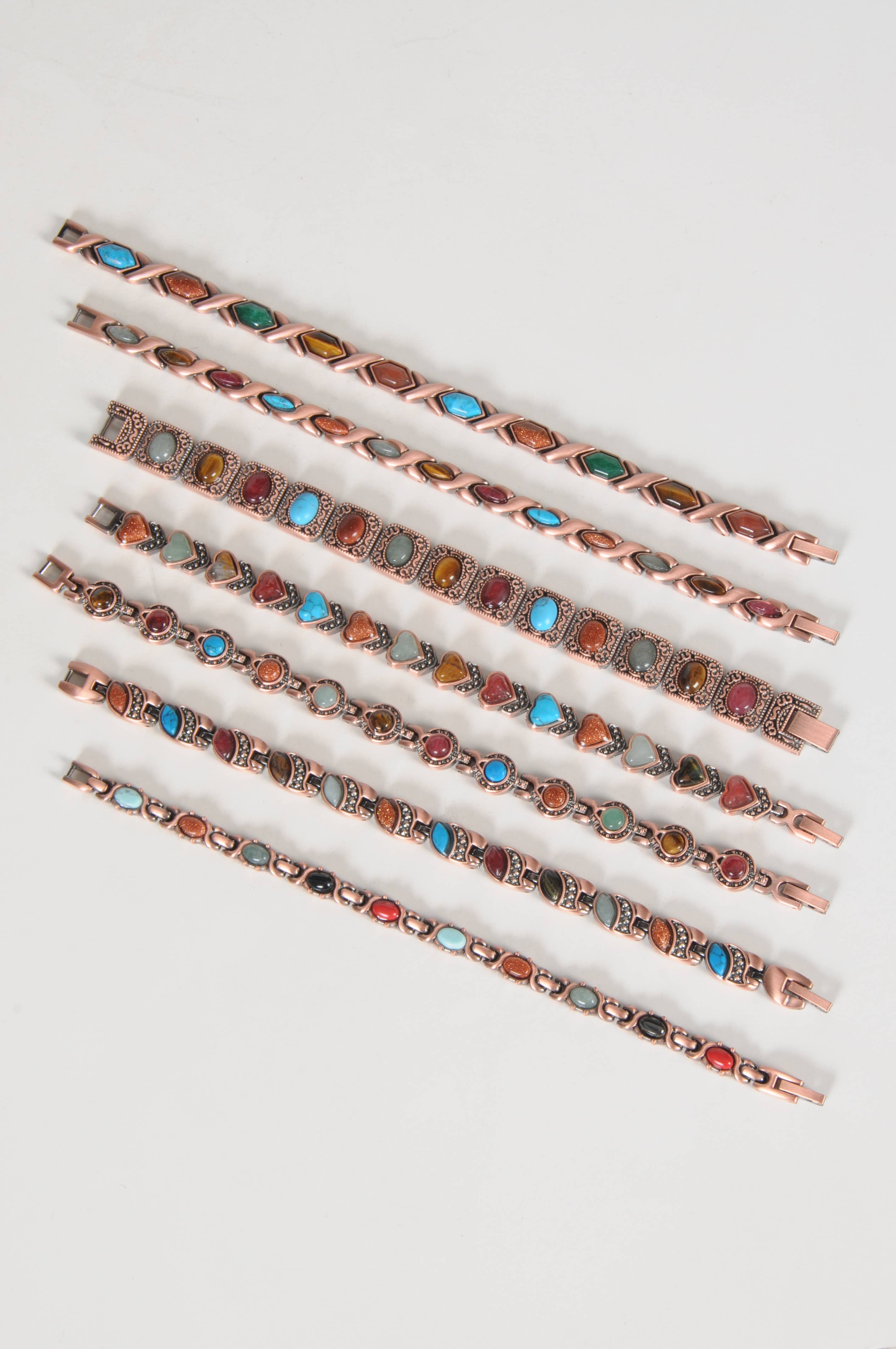 Shelley Enterprises Inc. - Wholesale Link & Chain Bracelet - 6188-39 Magnetic Gemstone Coppertone Link Bracelet 7.5"1