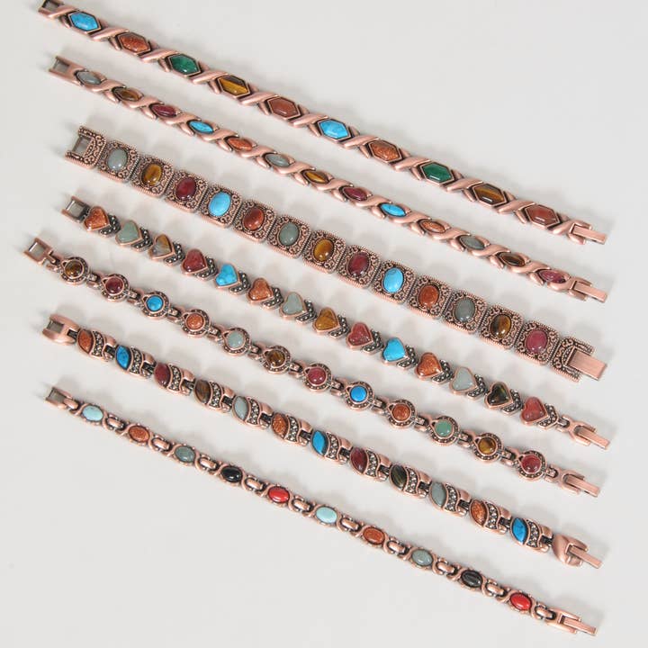 Shelley Enterprises Inc. - Wholesale Link & Chain Bracelet - 6188-39 Magnetic Gemstone Coppertone Link Bracelet 7.5"1