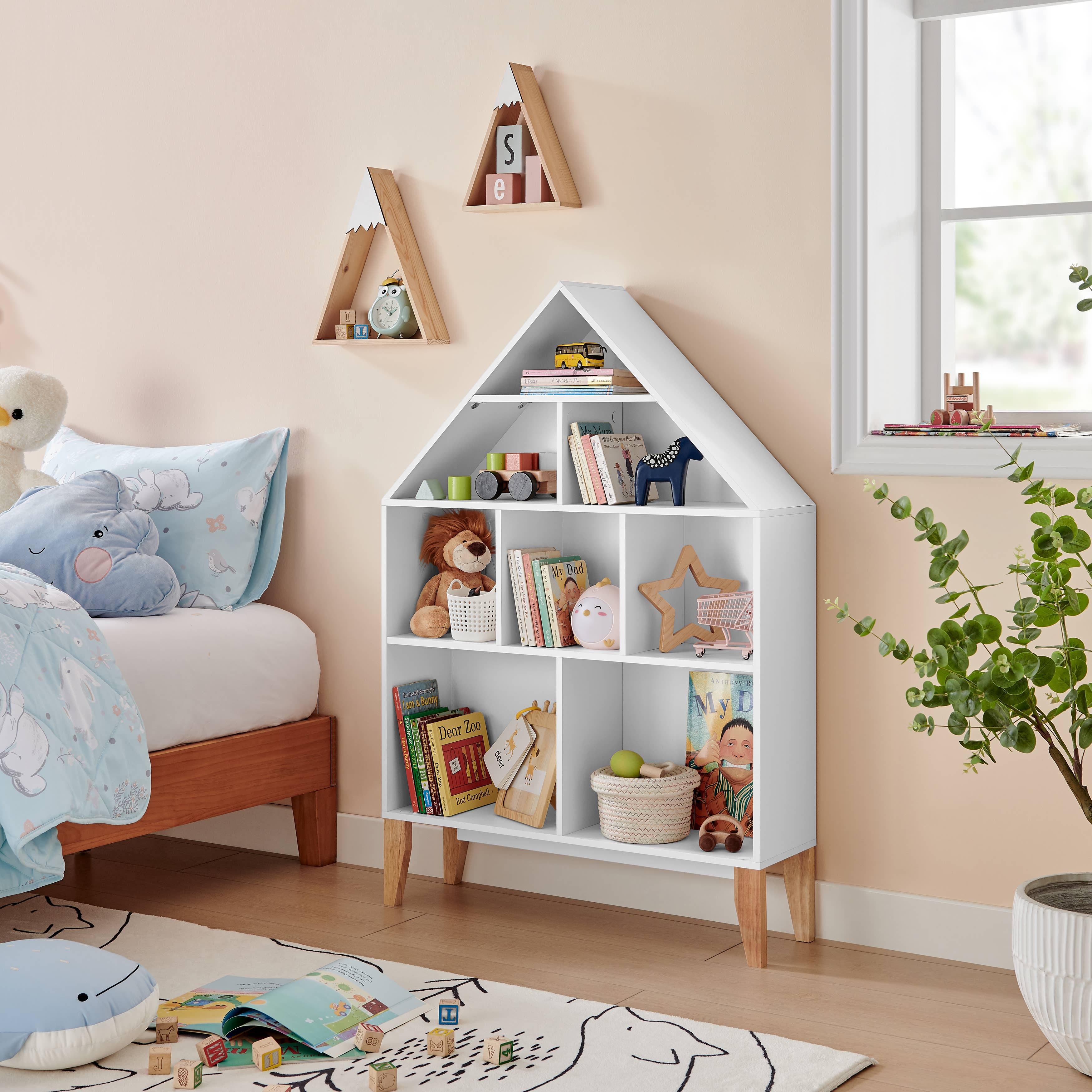 Danya B - Vente Bibliothèques - Étagère Steiner White Dollhouse pour enfants avec pieds en hêtre7