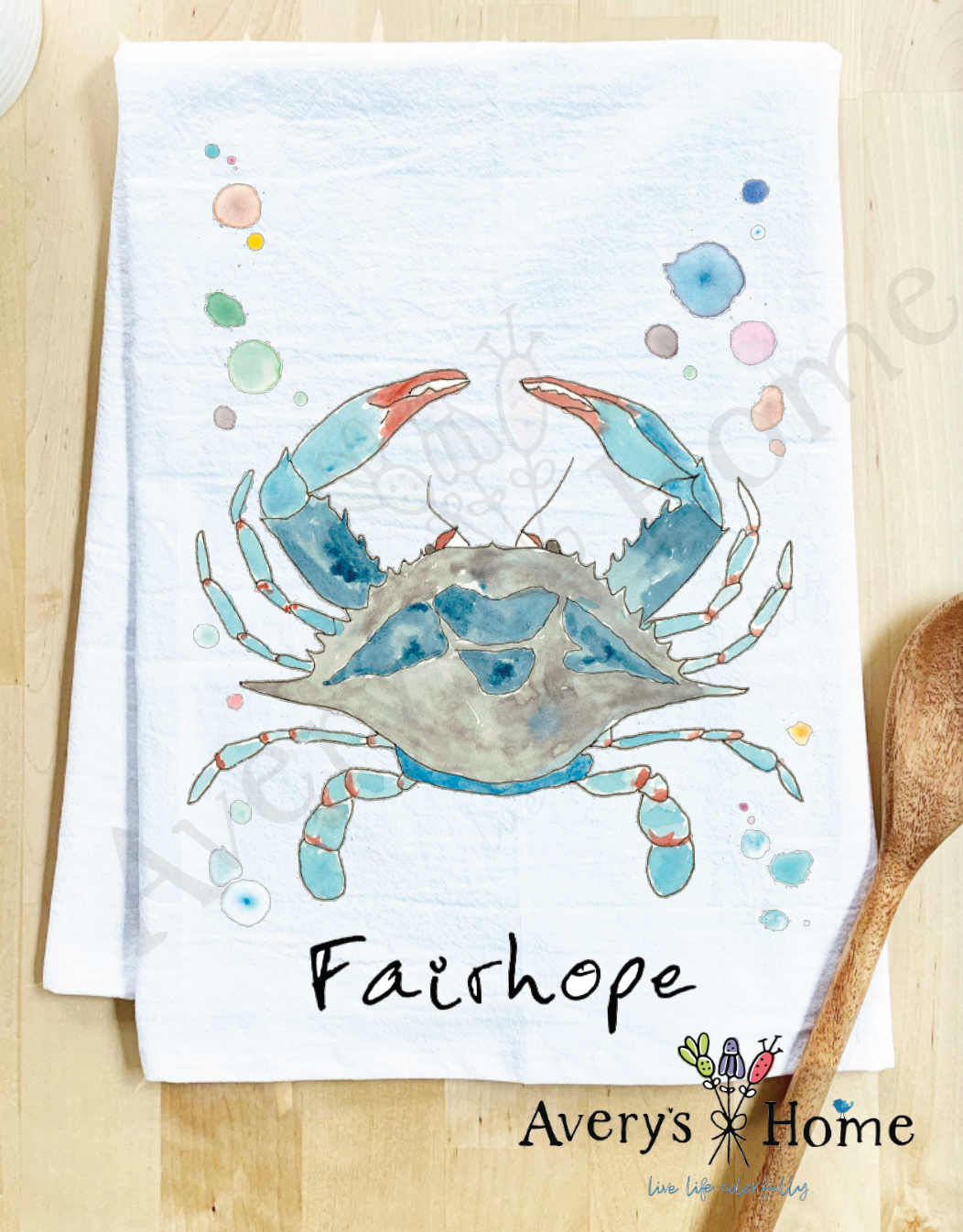 Avery's Home - Wholesale Tea Towel - Blue Crab Ocean Customizable Coastal Tea Towel14