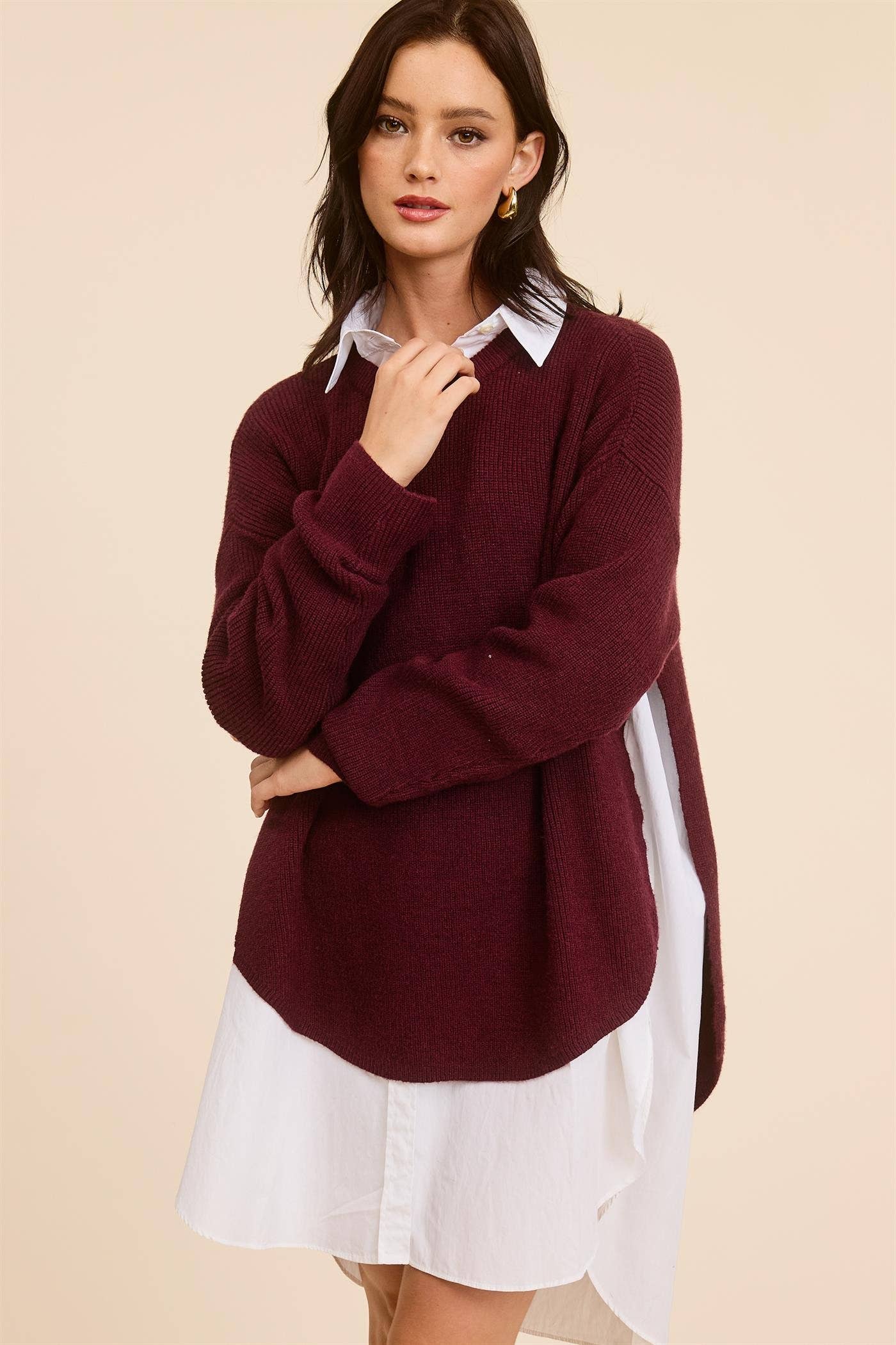 Mimosa - Wholesale Knit Sweater - Women's - High Low Knit Sweater with Side Slit3