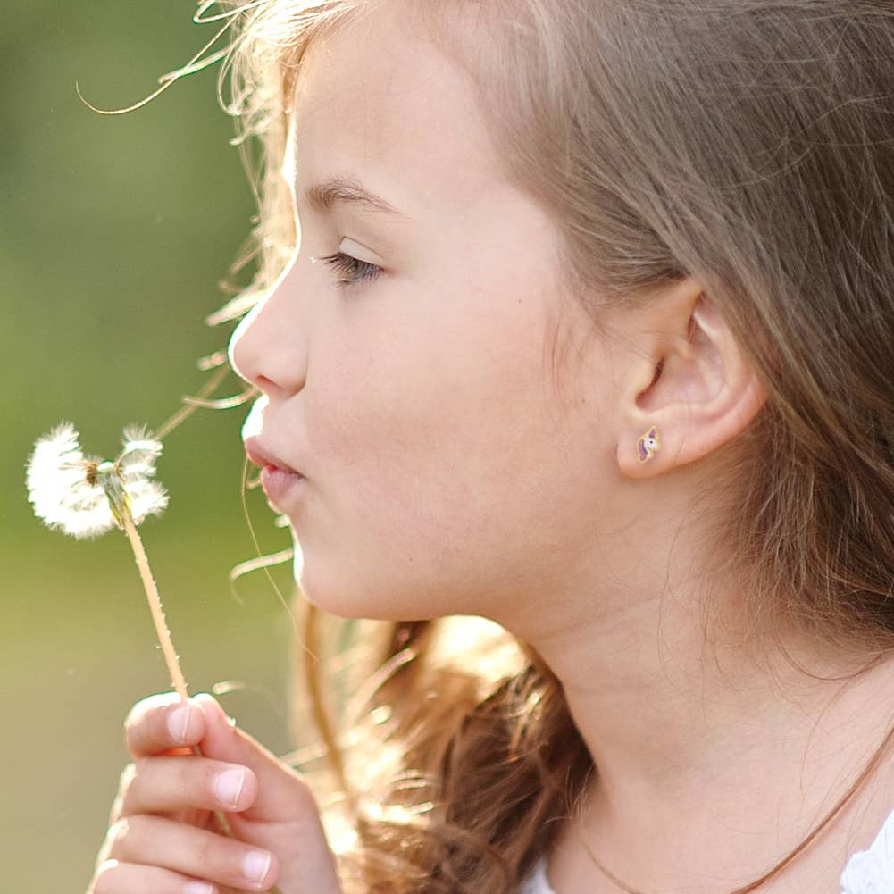 In Season Jewelry - Wholesale Earrings - Kids - 14k Gold Pastel Unicorn Baby / Toddler / Kids Earrings2