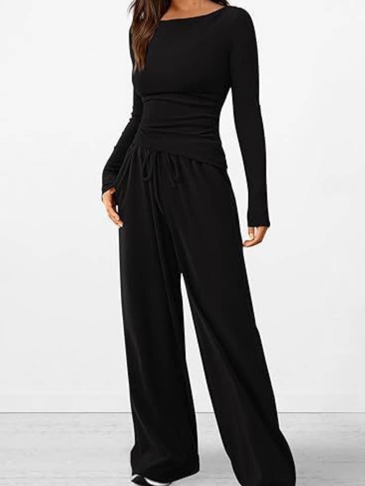 Anna Kaci Wholesale - Wholesale Lounge Set - Women's - Wide-Leg Lounge Set with Drawstring Closure11