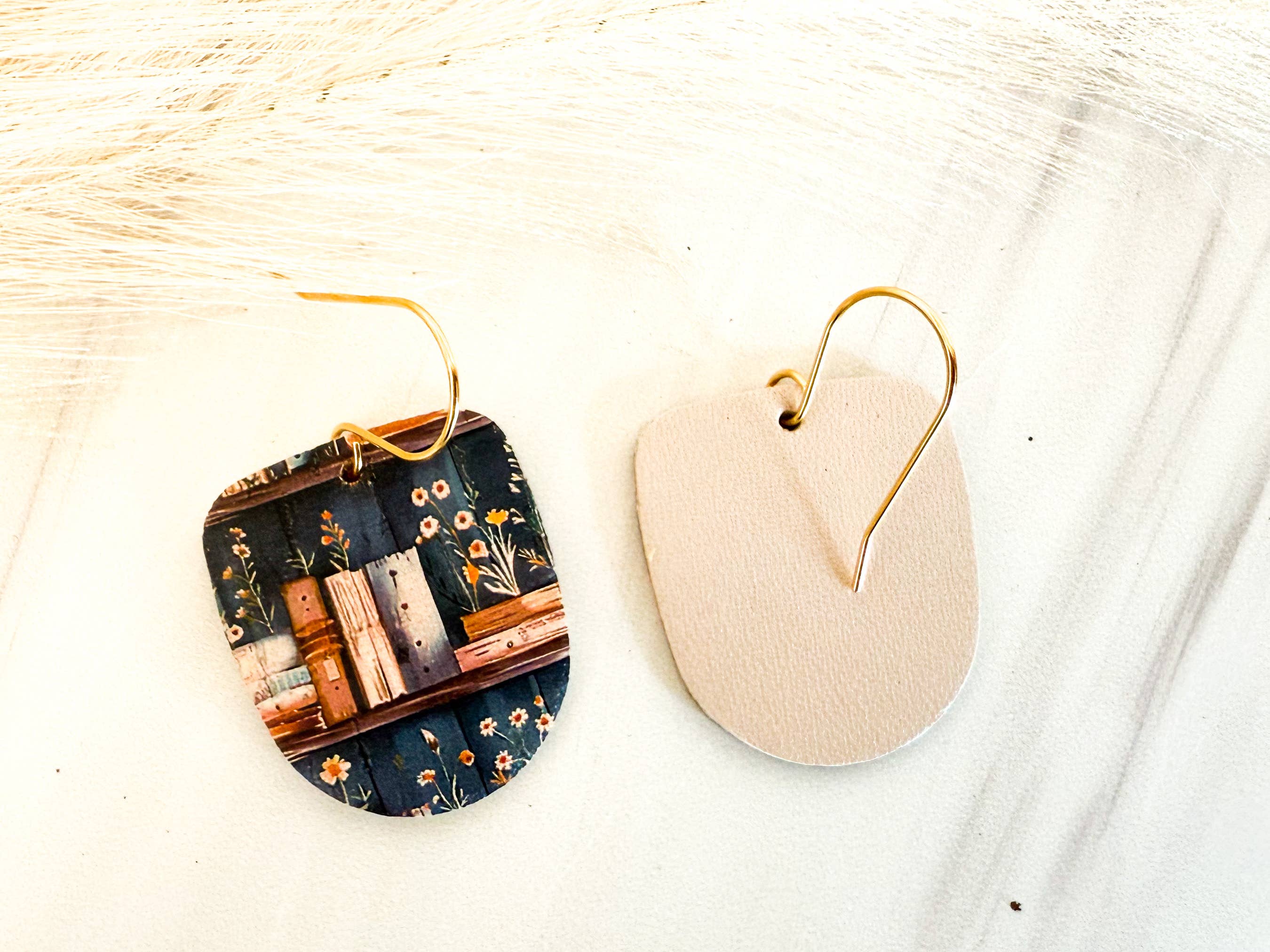 Fran and Bel - Wholesale Dangle Earrings - Navy Book Print  U-Shaped Leather Earrings4