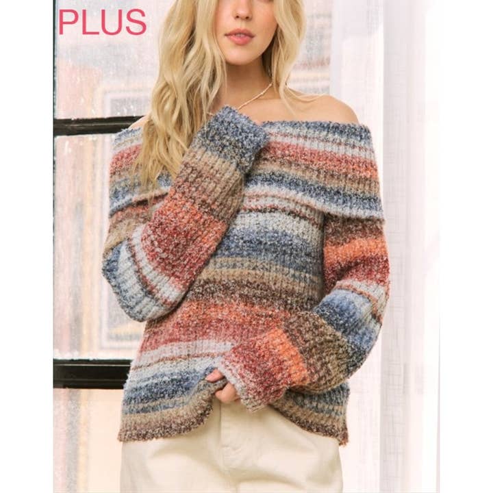 Maglione lavorato a maglia taglie forti con spalle scoperte 10306X per la vendita all'ingrosso da parte di Coloring You