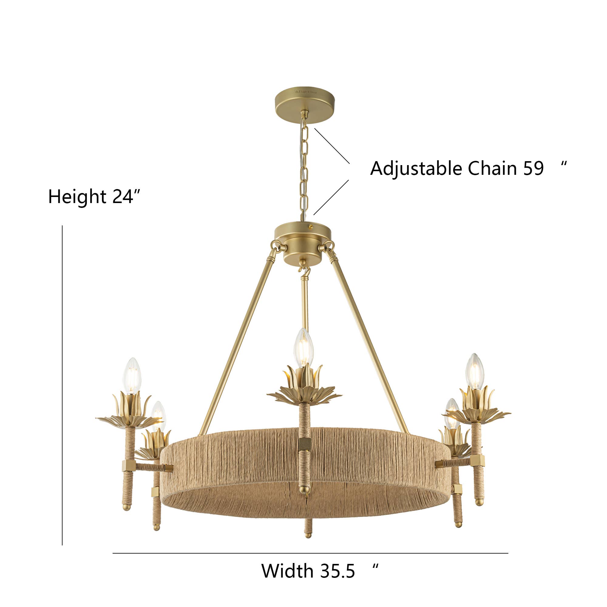 ELE Light & Decor - Wholesale Chandelier/Hanging Light - Aleena 6-Light Gold Farmhouse Woven Wagon Wheel Chandelier9