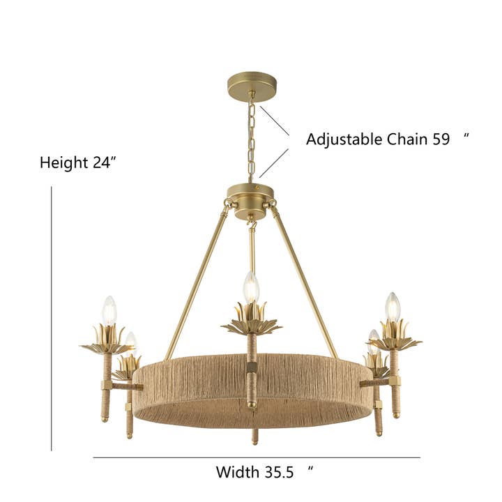 ELE Light & Decor - Wholesale Chandelier/Hanging Light - Aleena 6-Light Gold Farmhouse Woven Wagon Wheel Chandelier9