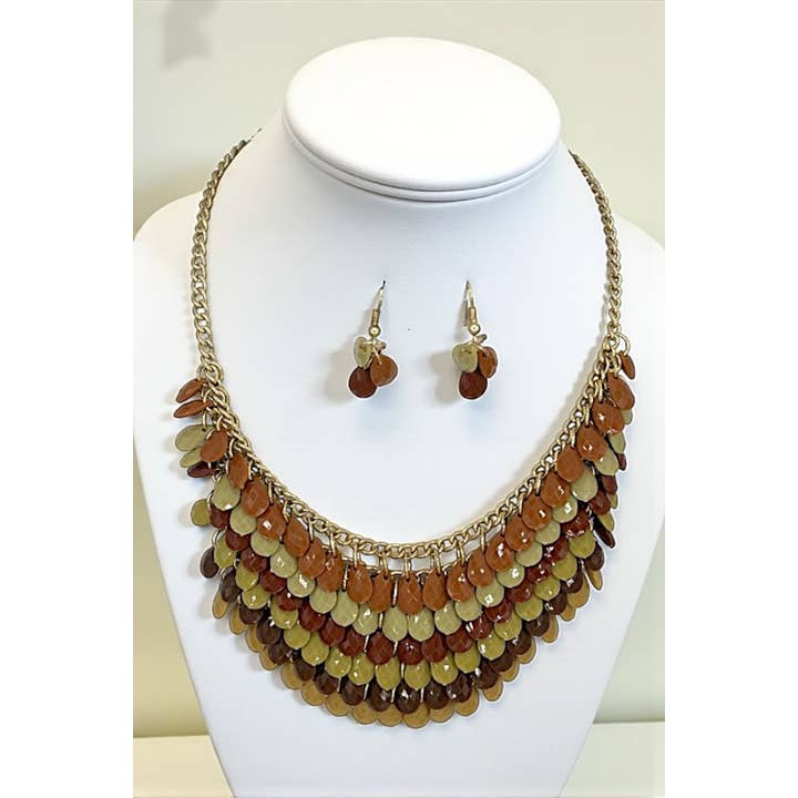 Andrea Bijoux – wholesale Jewellery set – FACETED TEARDROP BEAD CLUSTER BIB NECKLACE SET4