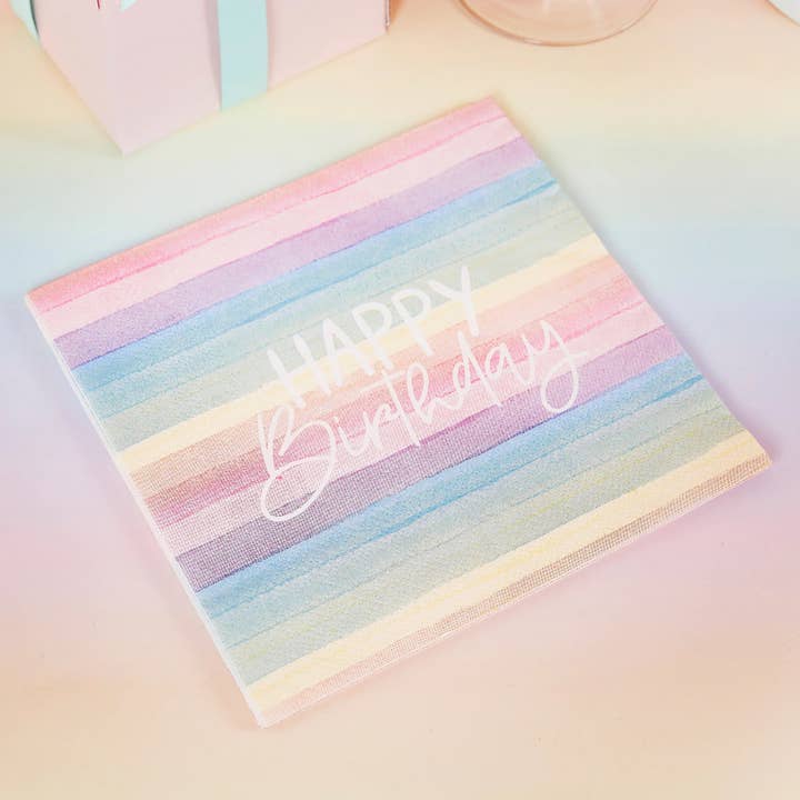 Eco Rainbow 'Happy Birthday' Paper Napkins 16 Pack for wholesale by Hootyballoo by Club Green