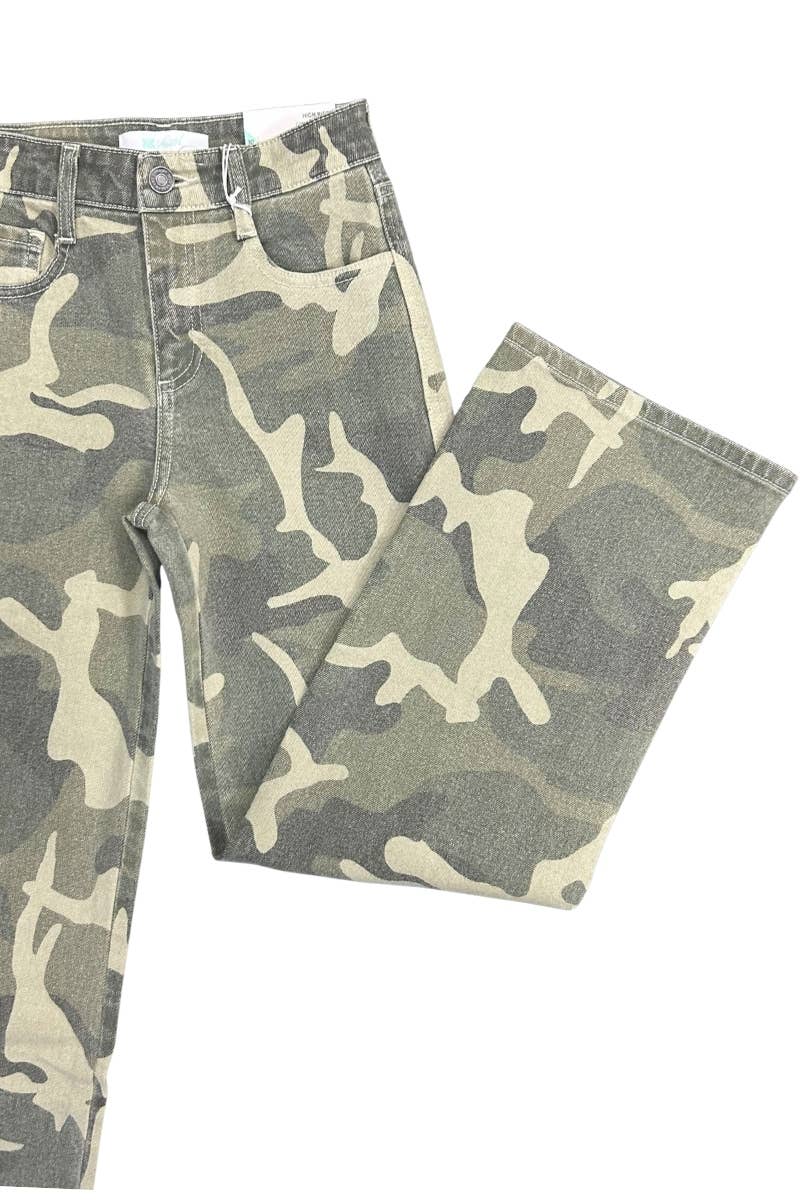 YOUTH HIGH RISE CAMO  WIDE LEG JEANS-YC7493CA for wholesale on Faire2