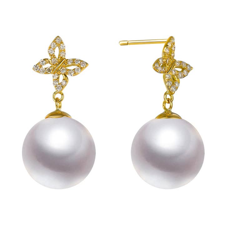 G18k Diamonds Butterfly & Pearl Studs Earrings for wholesale by Timeless Pearl
