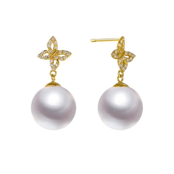 G18k diamanter fjäril & pärla dubbar örhängen för wholesale av Timeless Pearl