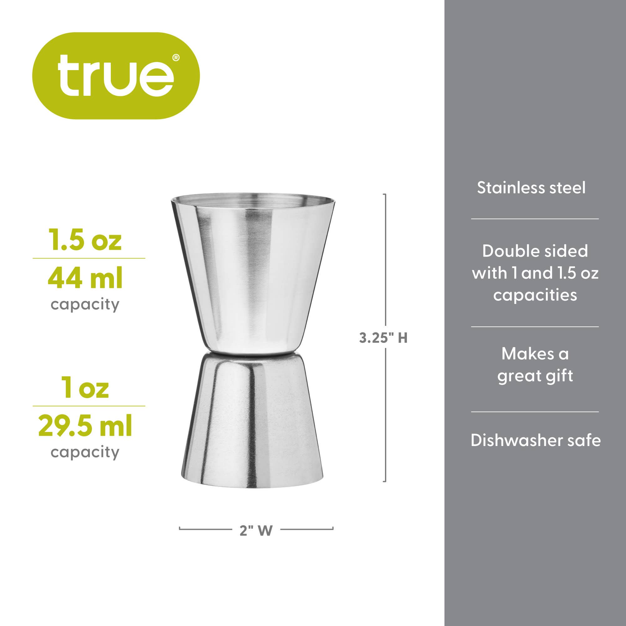 TRUE - Wholesale Jigger - Stainless Steel Double Jigger .75 1 oz or 1 1.5 oz13