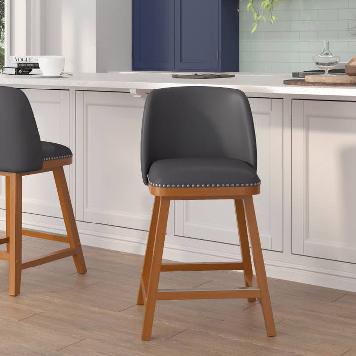 2PK 24" Gray LeatherSoft Wooden Counter Stools for wholesale by Flash Furniture
