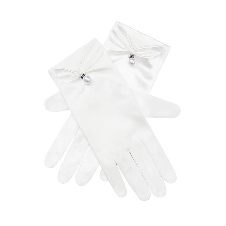 Floris Linens - Venta al por mayor Guantes - Mujer - Guantes de satén blanco formales para fiestas o bodas con perla
