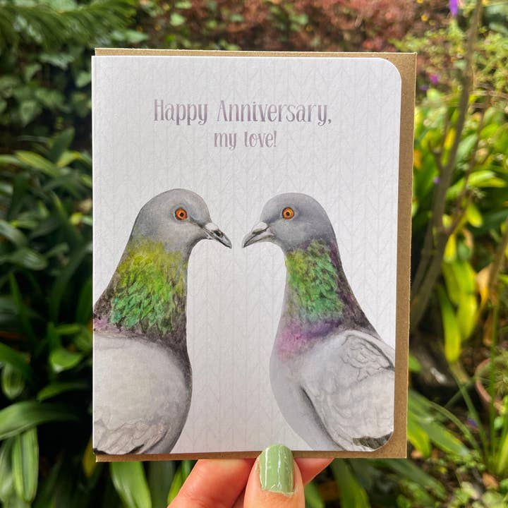 Amy Rose Moore Illustration - Wholesale Anniversary Card - Anniversary - Pigeons - Greeting Card 2
