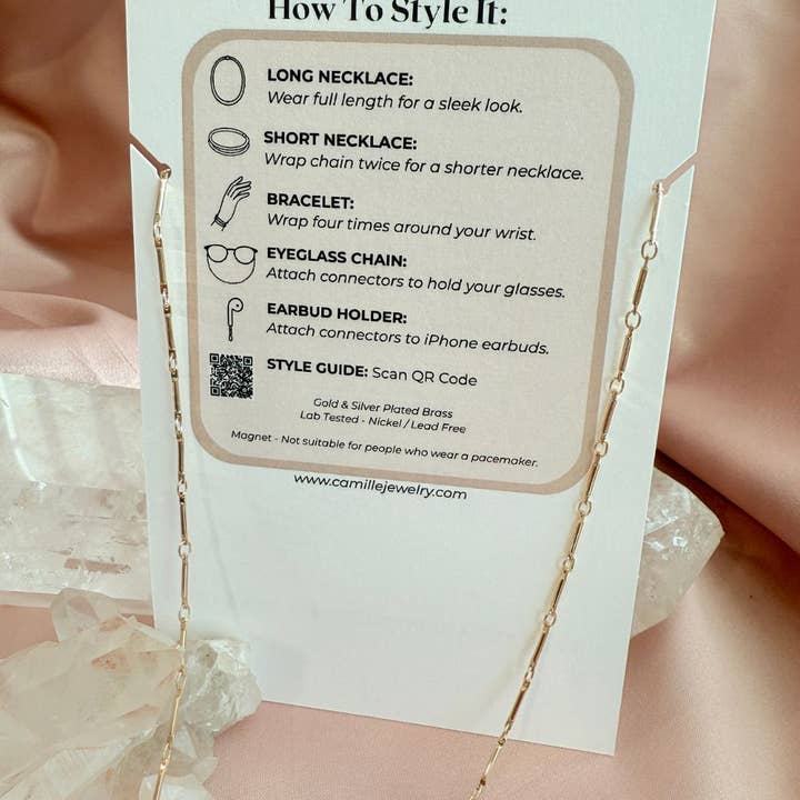 Camille Jewelry - Wholesale Sunglasses/Eyeglasses Strap - Women's - Magnetic Necklace – Convertible Bar Chain2