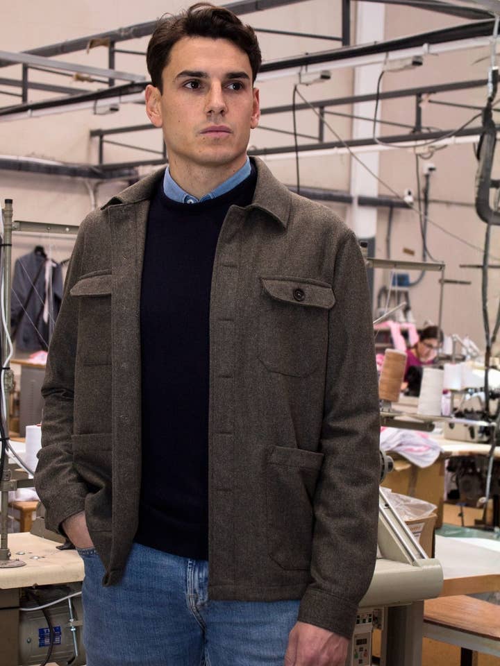 Sobrecamisa espiga con lana tostado para venta al por mayor de Patadegayo