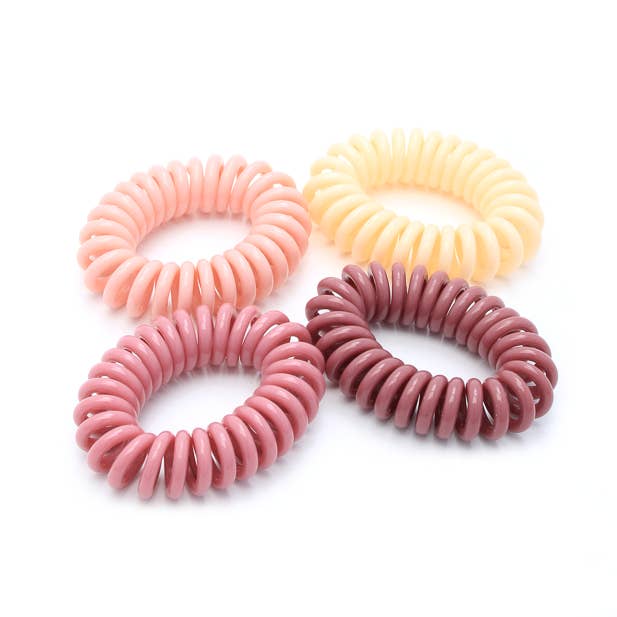 Inca UK – wholesale Hair tie – Spiral hair elastics - Neutrals - Card of 4 - 9mm Thick1