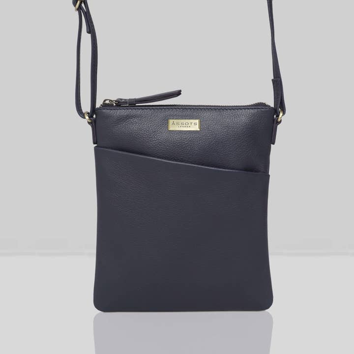 'LINBY' BLUE NAVY Pebble Grain Leather Crossbody Bag for wholesale by Assots London