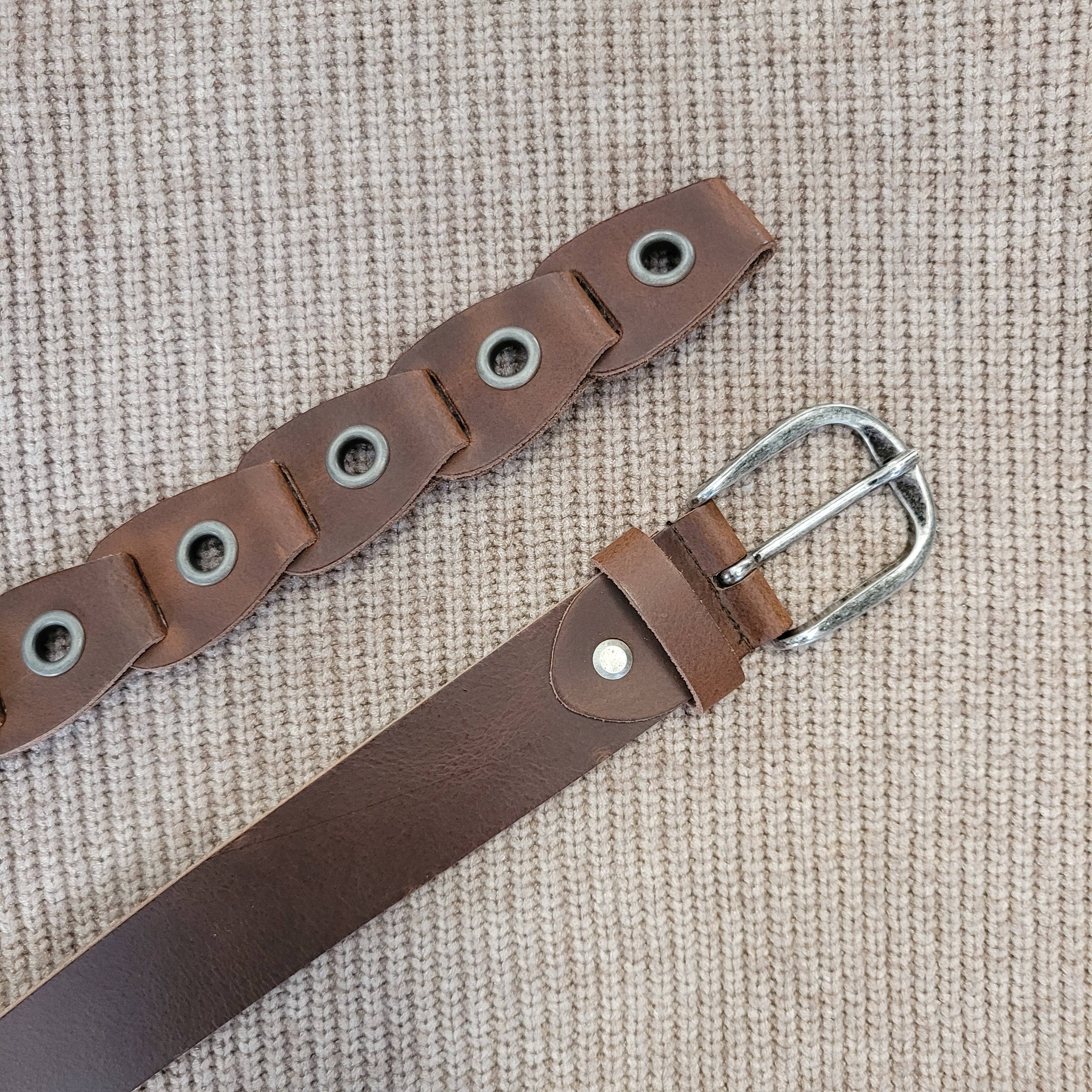 Women's brown braided leather belt with country western eyelets for wholesale on Faire1