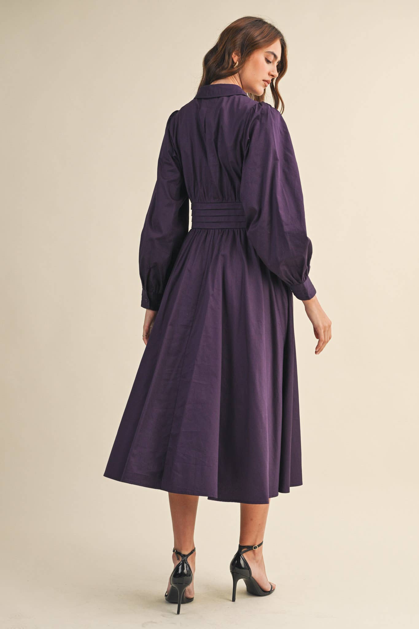 &MERCI - Wholesale Dress - Women's - PINTUCK WAIST TIE FRONT MIDI DRESS MDR421911