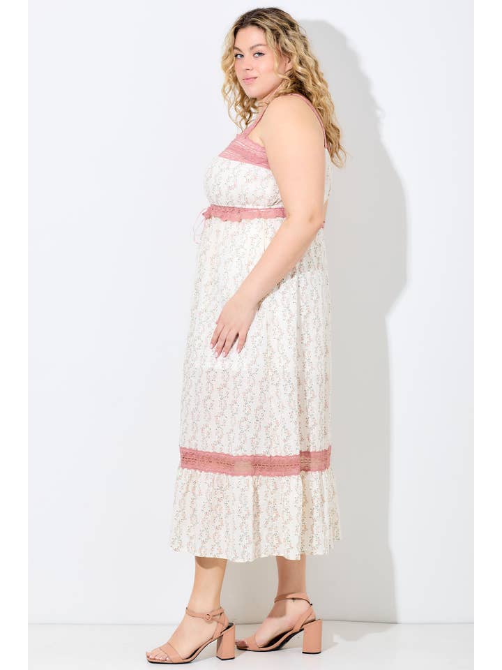 PINK MULTI (PLUS SIZE) FLORAL LACE TRIM MAXI DRESS for wholesale on Faire